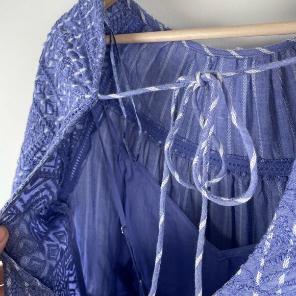 Free People NWT Lola Embroidered Tiered Mini Dress Chambray Blue Babydoll XS - Picture 11 of 12